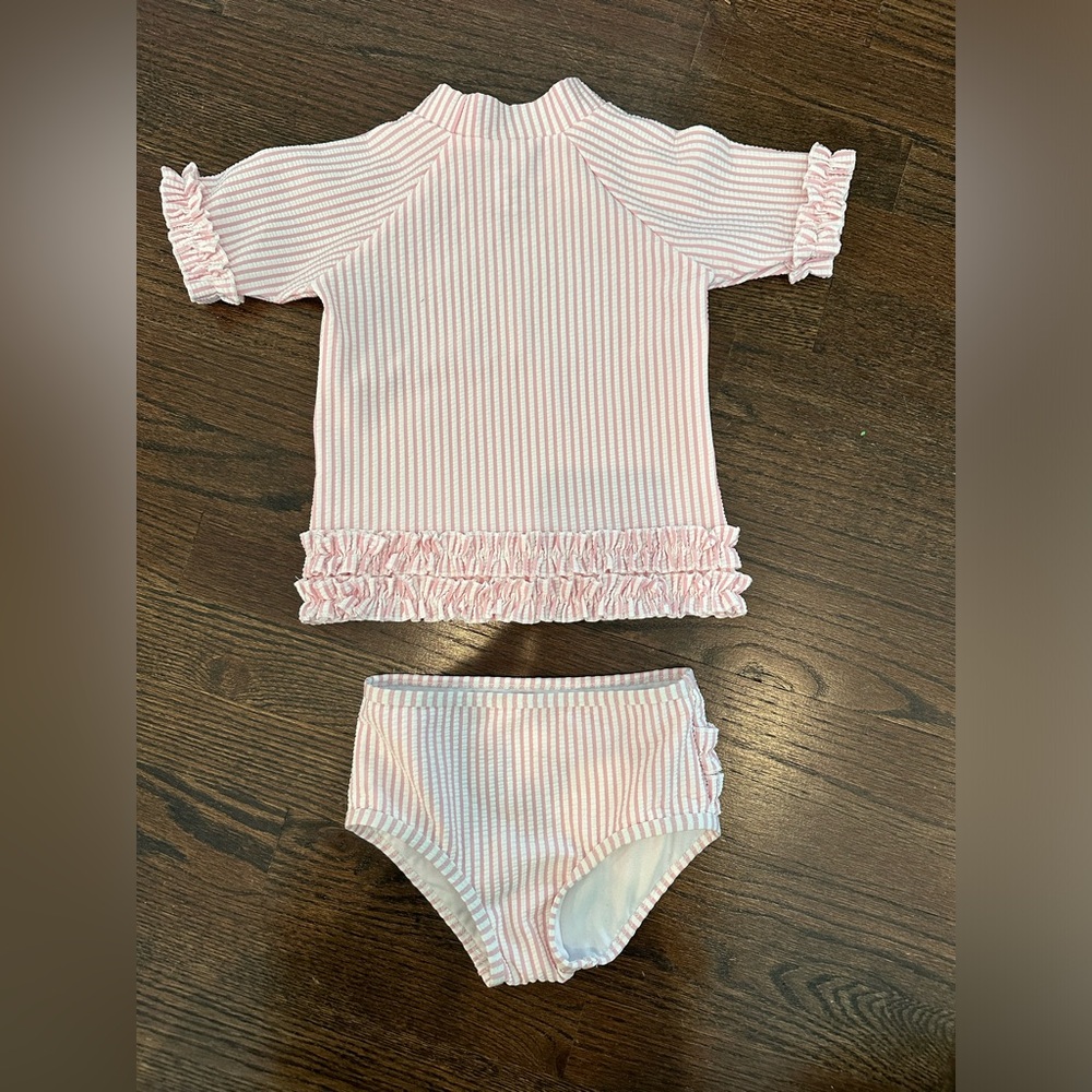 Ruffle Butts 3T tankini in pink seersucker